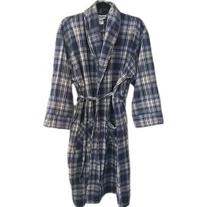 The Vermont Country Store Portuguese Flannel Blue Plaid Lounge Robe Men's Size M